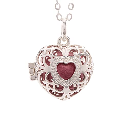 Pick Your Angel Engelsrufer Kette 925 Sterling Silber 45cm mit Anhänger und Klangkugel in Rosé/Rot | Individueller Damen Schmuck aus Herz- Kettenanhänger, Schutzengel- Halskette und Farbkugel.