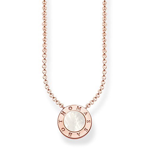 Thomas Sabo Unisex-Kette mit Anhänger Roségold 40-45cm Scheibe Pavé Halskette Silber vergoldet Perlmutt weiß Zirkonia 1.7 cm - KE1492-532-14-L45v