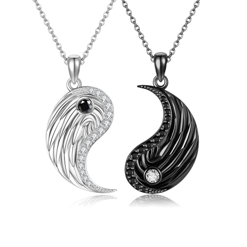 HUKKUN Passende Halskette für Paare 925 Sterling Silber Yin Yang Halskette für Paare Passende Freundschaftskette für Sie Ihn