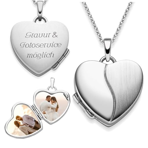 Muttertagsgeschenk Geschenke für Frauen zum Muttertag beste Mama Geschenk-idee Damen Herz-Medaillon Anhänger Fotos Silber 925 Foto-Kette mit Gravur auf Etui personalisiert GRATIS FF99SS92545-10