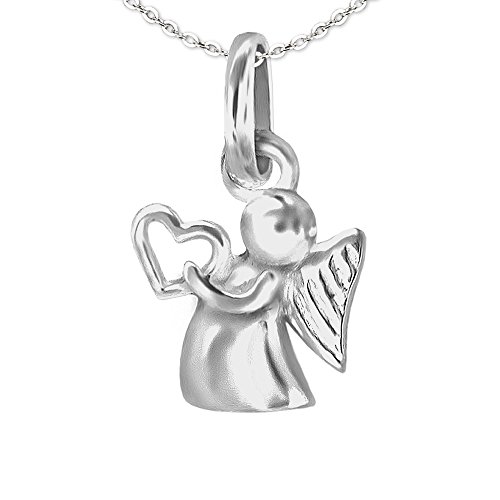 CLEVER SCHMUCK Mädchen Halskette Mini Engel mit Herz in der Hand haltend & Kette Anker 40 cm Sterling Silber 925 im Etui weiß