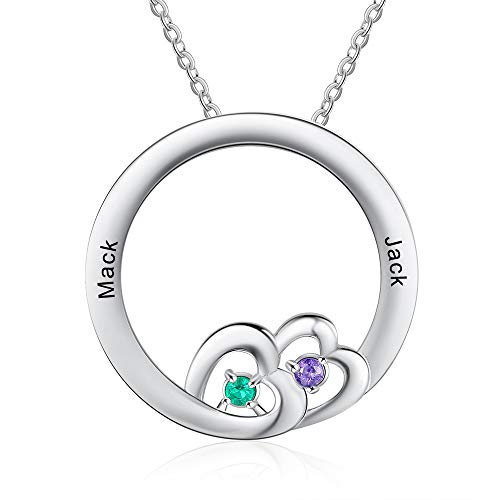 XiXi Personalisierte Herz Halskette Silber Kette mit 2 oder 3 Namen Gravur Damen Geschenk für Geburtstag Valentinstag Jubiläum (2 Namen)