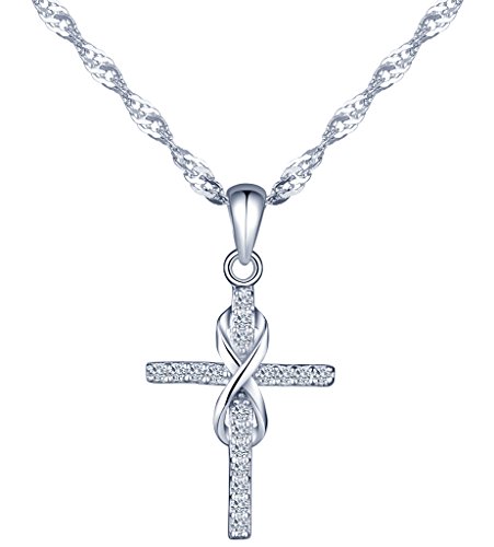 Yumilok Damen Halskette mit Kreuz Anhänger Basic Religion in 925 Sterling Silber Unendlichkeit Damen Kette Zirkonia 45 cm lang für Damen Herren
