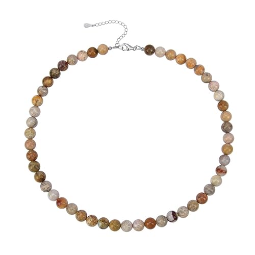 Indonesische Fossil Koralle Halskette 203ct - Elegante 925 Sterling Silber Kette, Verstellbar 45-50cm, Natürlicher Edelsteinschmuck für Damen, Kunstvolle Fossile Perlen, Handgefertigter Schmuck für