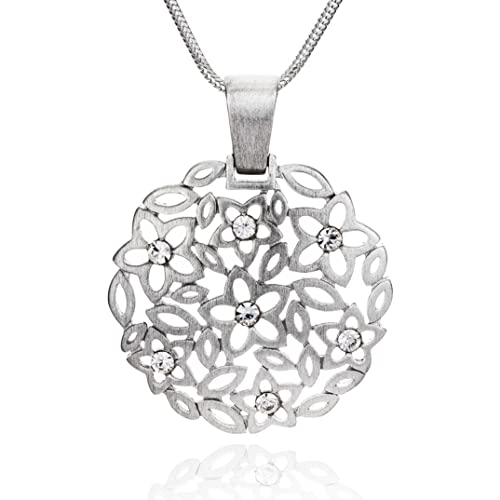 LILLY MARIE Damen massive Silberkette Sterling-Silber 925 Anhänger Blumen-Muster längen-verstellbar Schmucketui Geschenk für Frauen
