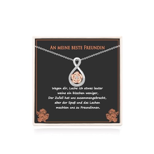 USEEDOVIA Kette Geschenke für beste Freundin, Kette 40cm mit Anhänger Blumen Rose Vergoldet AAA Zirkonia Halskette mit Karte und Geschenkbox