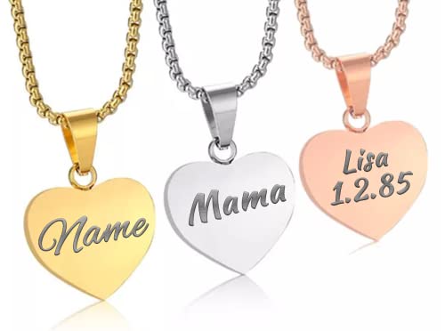 MY LUXERY Herzkette mit Wunschgravur - Damen-Kette Namenskette mit Name oder Buchstaben - Amulett in Herzform - Personalisierte Edelstahl Kette Herz Silber