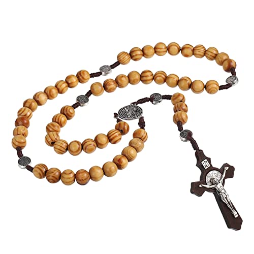 SOSPIRO Rosenkranz aus Holz Halskette Katholische Kette Kreuz Anhänger Halskette für Männer Frauen Kommunion Holz Halskette