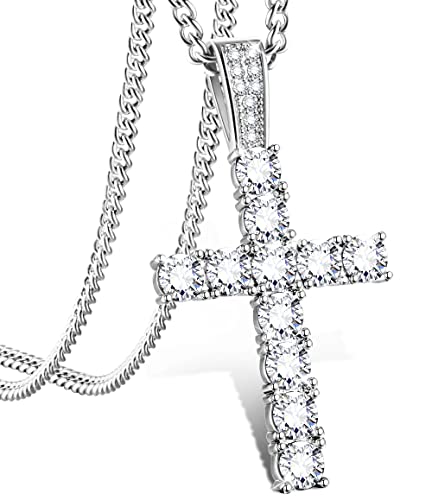 KALVICA Kreuz Halskette für Damen Herren Glänzende Zirkonia Kreuz Halskette Symbol Basic Religion Kette Halskette mit Klein Kreuz Anhänger Simulationsdiamant