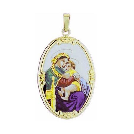 Madonna Marienmedaille Ketten Anhänger echt 585 Gold 14 Karat (Art 213251)