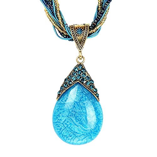 ODETOJOY Boho-Halskette für Frauen, Wassertropfenfarben, Perlen, Bohemian-Halskette, handgewebter Schmuck, Statement-Halsketten, Boho-Edelstein-Anhänger, Kunststoff,