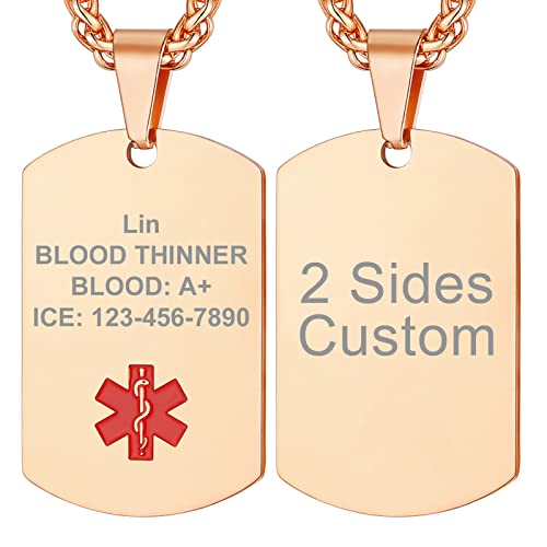 Supcare Mädchen Notfall Halskette Rosegold Plain Dog Tag Militär Armee Kette Hundemarke Kettenanhänger Medical Custom Necklace Gravur Modeschmuck für Jahrestag