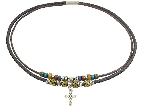 Ancient Tribe Halskette mit Hanflederperlen, 38 cm, Leder