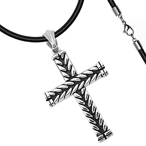 Anhänger Kreuz Edelstahl Halskette Lederkette Kugelkette Damen Herren anhänger-lederkette