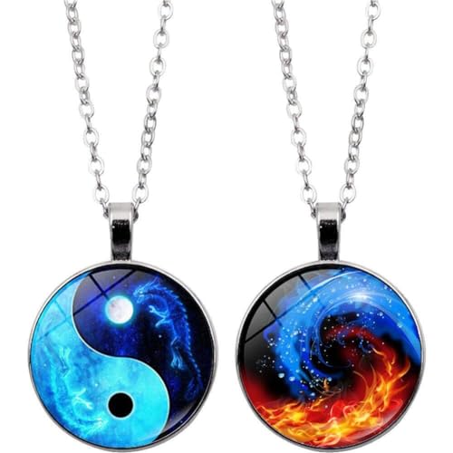 Lpitoy Yin Yang Tai Halskette Schmuckmond Drache Cabochon Glass Anhänger Kette Kristall Halskette Für Männer Frauen