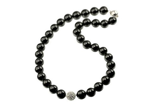 Creative-Beads Muschelkernperlen Kette mit 12mm Perlen, geknotet, mit Magnetverschluss, schwarz, mit Diamond-Strasskugel Crystal,