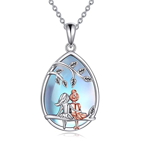 VONALA Geschenk für Schwestern 925 Sterling Silber Schwester Anhänger Kette Mondstein Schmuck Geschenke für Damen Bester Freund Freundin(Schwestern-A)