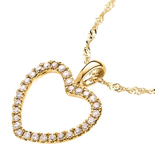 Ardeo Aurum Damen Anhänger mit Kette Collier aus 585 Gold Gelbgold mit 0,15 ct Diamant Brillant Herzanhänger Herz Singapurkette Halskette
