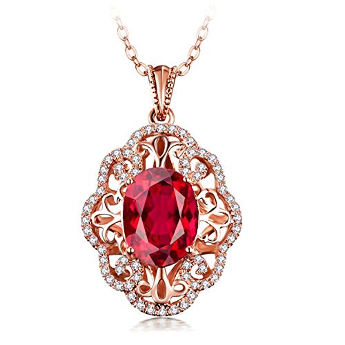 Bishilin Halskette 750 Rotgold Damen, Blume mit Rot Turmaline 1ct Anhänger Kette Diamant Rosegold für Hochzeit