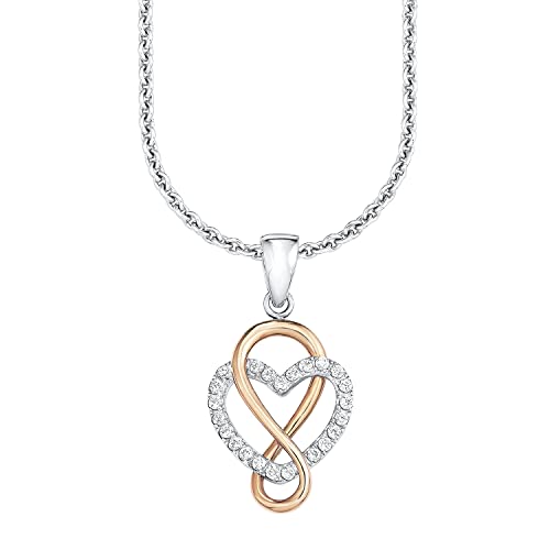 s.Oliver Kette mit Herz Anhänger für Damen, Zirkonia und 925er Sterling Silber, Teil-rhodiniert