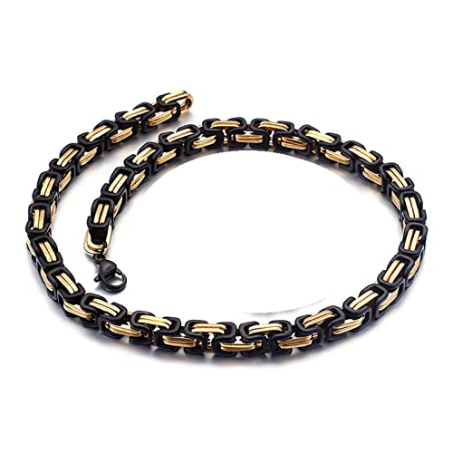 KnBoB Halsketten für Männer 60 cm, Byzantinische Kette 6MM Gold Schwarz Edelstahl Herren Königskette