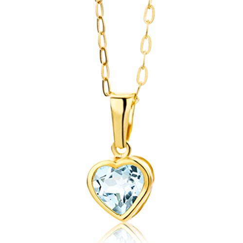 MIORE – Damen Halskette Gold mit 0.99 Ct Topas Herz Anhänger – Herzkette aus 9 Karat Gelbgold (375) mit blauem Edelstein Anhänger – Gold Kette in hochwertiger Schmuckschachtel zum Verschenken (45 cm)