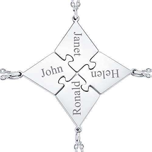 FaithHeart Silber Puzzle Kette mit Gravur personalisierte Freundschaftskette für 4 BFF Kette mit Geschenkebox für Eltern und Kinder