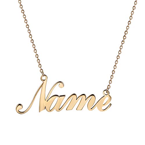 JewelryWe Schmuck Namenskette Damen Edelstahl Personalisierte Kette Halskette mit Name, Geschenk für Frauen, Freundin, Mutter, Schwester (Gold)