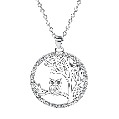 Hifeeled Lebensbaum Kette Damen Sterling Silber 925 Halskette Baum des Lebens Anhänger mit Eule Original für Frauen Schmuck Geschenk