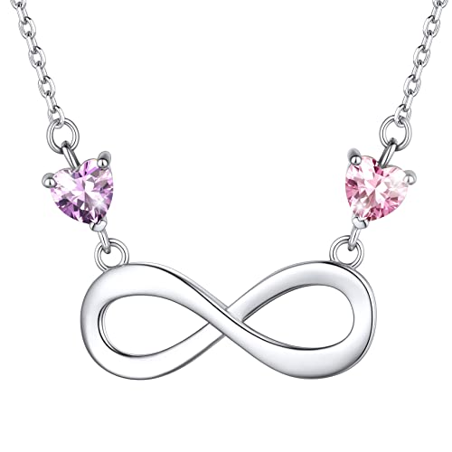 SILVERCUTE personalisiert Unendlichkeitszeichen Kette mit 2 Namen Geburtssteine 925 Silber Infinity Schlüsselbein Kette Freundschaft Schmuck Souvenir für Weihnachten Valentinstag