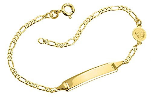 SILBERKETTEN STORE DEIN SCHMUCK ONLINE SHOP Kinder/Baby Gravur-Armband Figaro mit Schutzengel inkl. Gravur- 333 Gold - Länge wählbar von 12-16cm