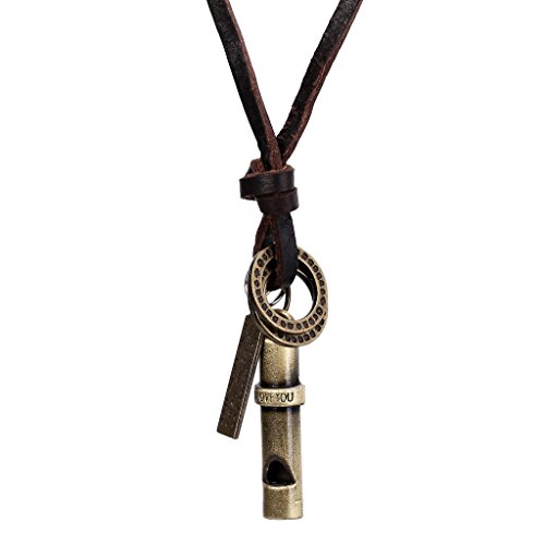 Bishilin Halskette Leder Herren, Lederkette mit Anhänger Pfeife Brauen Leder Halskette Personalisiert Männer Verstellbar 38.5-77CM