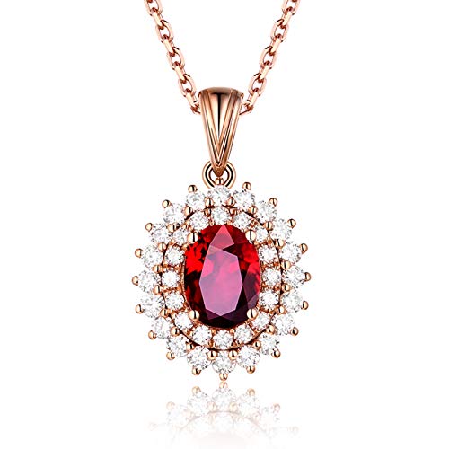 Beydodo Rosegold Kette mit Anhänger Oval mit Rubin 1.1ct Damen Halskette Rotgold 750