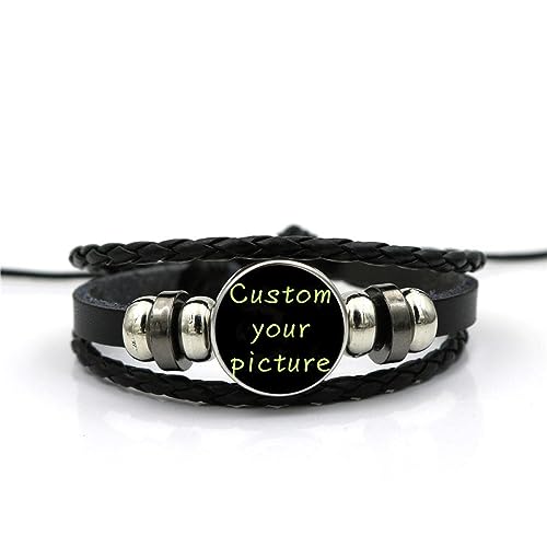 Personalisieren Sie Geflochtenes Armband,Glasknopf Lederkette Kristallarmband Souvenir,Geschichtetes Geflochtenes Lederarmband Mit Handgeflochtener Perlenform Für Partyschmuck,Bild,Verstellbar