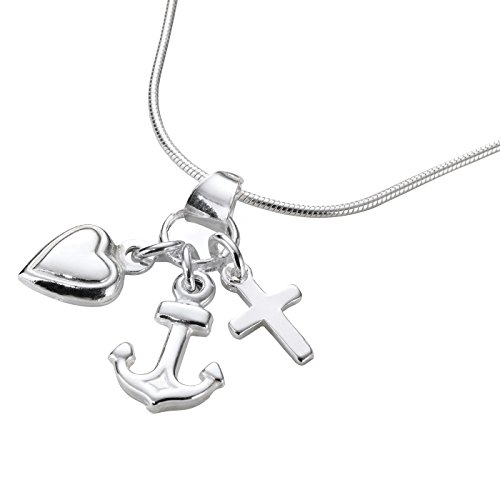 Christliche Geschenkideen °*6337 Kette aus Sterlingsilber mit Kreuz, Herz und Anker als Anhänger Glaube, Liebe, Hoffnung