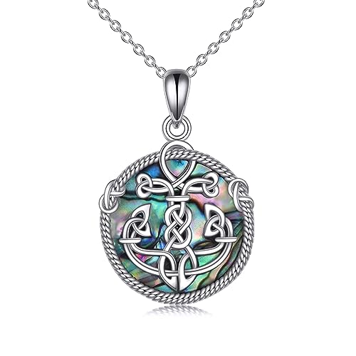 YAFEINI Keltische Anker Kette Damen 925 Sterling Silber Wikinger Nordischer Nautisch Anhänger Halskette Abalone Muschel Schmuck Geschenk