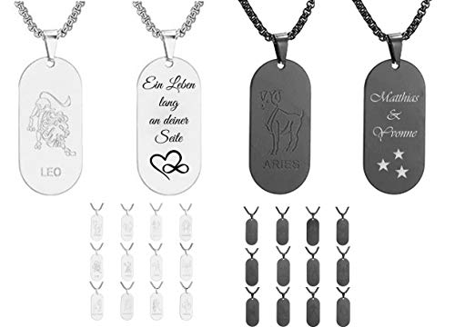 aplusashop Massiv ID Sternzeichen Dog Tag mit Kette Edelstahl + Gravur nach Wunsch Zodiac NEU (Silber, Krebs)