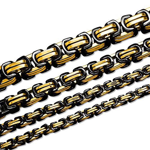 Soul-Cats Königskette Halskette Armband Set Panzerkette Edelstahl Größe: 12 mm;Farbe: schwarz Gold;Auswahl: Kette 50 cm