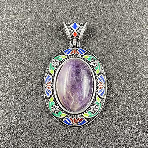 ARTQ Damen Edelsteine Ketten Ovaler Ethno-Stil Amethyst Naturstein-Halskette Allgleiches Heilkristall Edelstein-Anhänger-Halskette Valentinstagsgeschenk Schmuck Für Männer Und Frauen